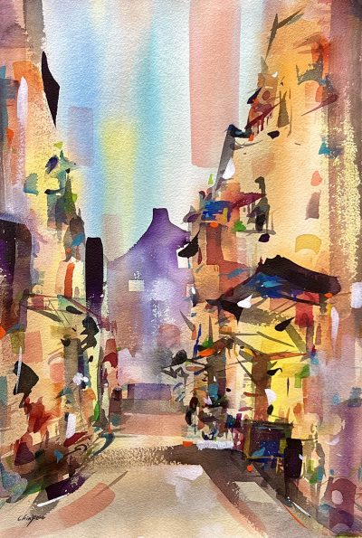 Chiayee Lam, The Night's Embrace George Town Old Alleys, 56 x 38 cm, Watercolour on paper