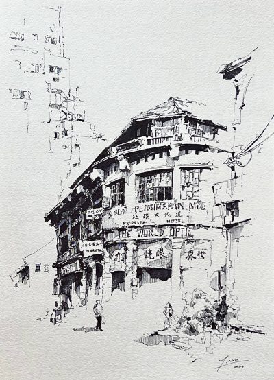 Chow Liang Cheng, A stride through history, 38.5 x 27 cm, Marker Sketch