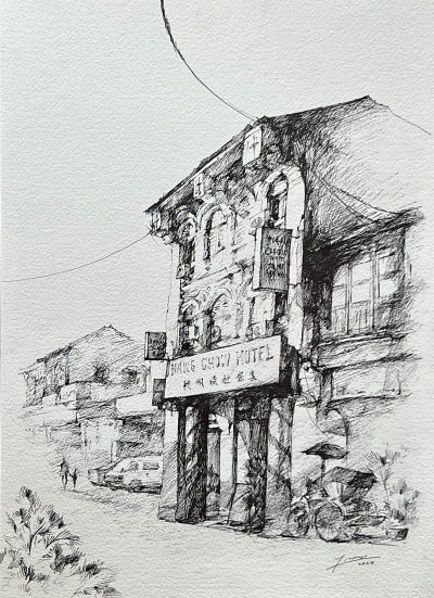 Chow Liang Cheng, Morning Stroll 2, 36 x 26 cm, Marker Sketch