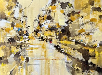 Jansen Chow, Heritage Buildings in Morning Sun, 45.5 x 60.5 cm, Oil on canvas