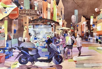 Jansen Chow, Nighttime Market Glow 2, 38 x 56 cm, Watercolour on paper