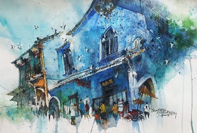 Kek Hoon Pin, The Elegance of a Timeless Blue, Cheong Fatt Tze The Blue Mansion, 38cm x 56cm, Watercolour