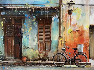 Lai Hui Xin, Pedals and Pathways George Town Vintage Bikes 2, 30 x 40 cm, Mixed Medium