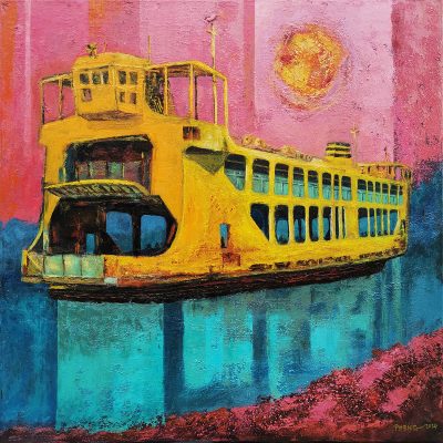 Sandy Lau Lai Pheng, Old Penang Ferry, 60cm x 60cm, Acrylic on Canvas