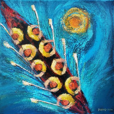 Sandy Lau Lai Pheng, Penang Dragon Boat, 30cm x 30cm, Acrylic on Canvas